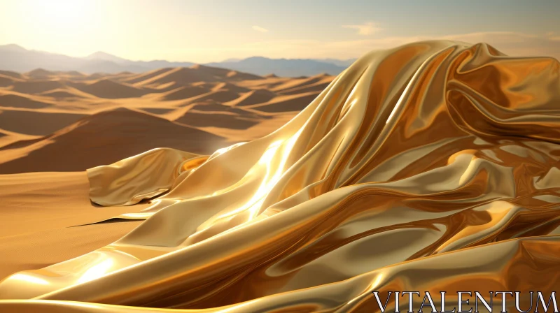 Golden Silk Cloth Draped Over Desert Landscape AI Image