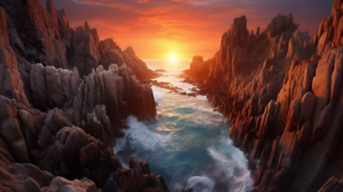 Golden Sunset on Rocky Coast: Nature's Beauty Captured