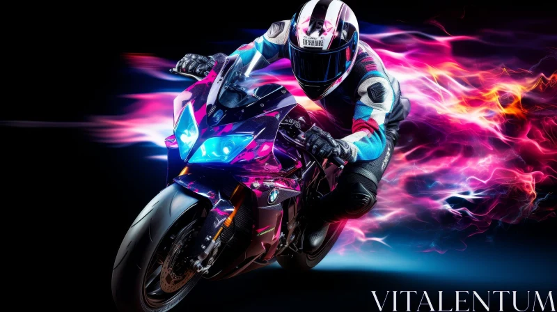 Motorcycle Rider in Black and Pink Suit | Action Shot AI Image