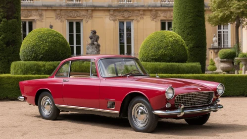 Timeless Beauty: Classic Car Parked in Front of a Large Estate