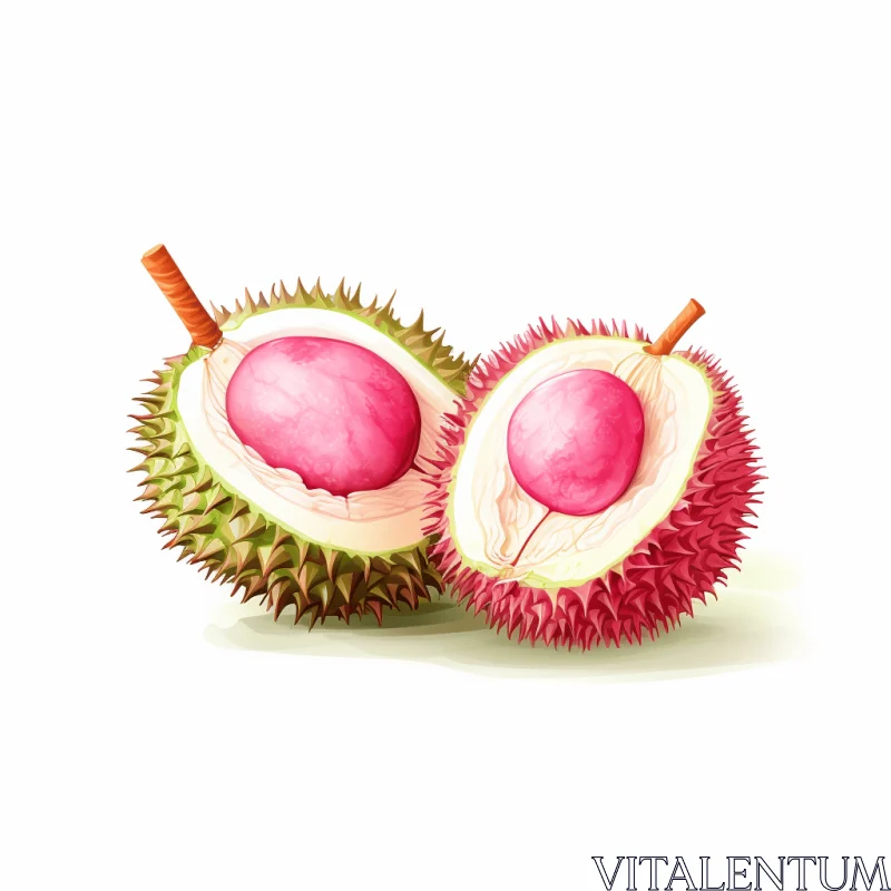 Vibrant Durian Fruit Illustration in Pink and Crimson AI Image