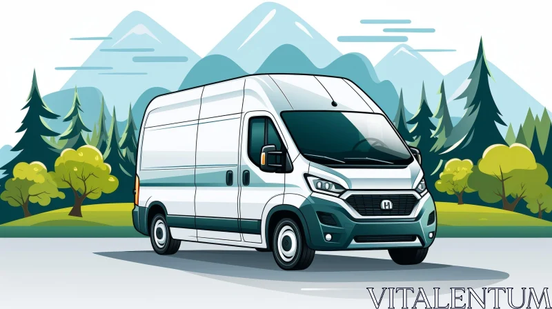 White Van on Mountain Road AI Image