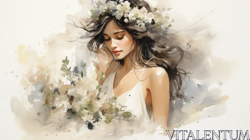 Beautiful Woman Watercolor Painting AI Image