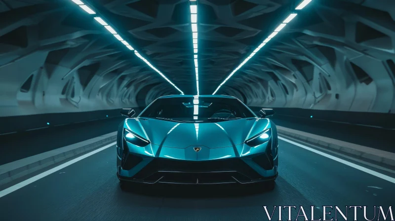 Dark Moody Tunnel Shot with Blue Lamborghini Aventador SVJ AI Image