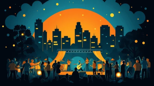 Music Festival Cartoon Illustration at Night