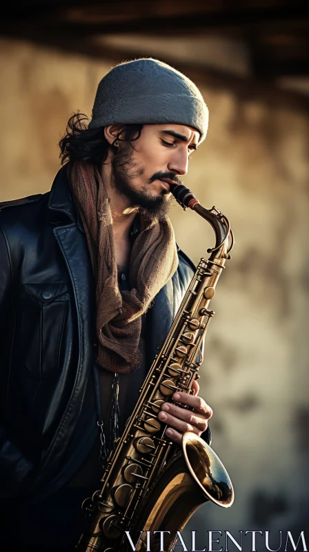 Passionate Saxophonist: Musician Playing with Emotion AI Image
