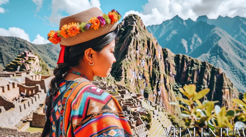 Peruvian Woman at Machu Picchu AI Image