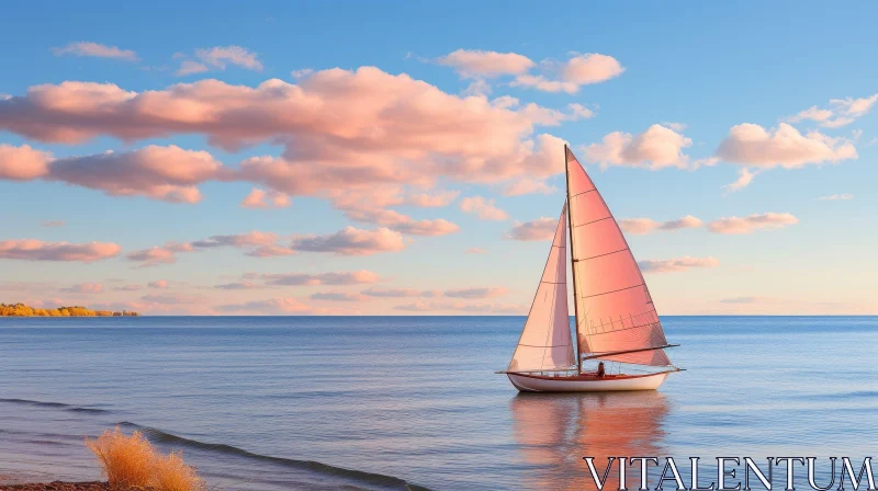 Tranquil Lake Landscape with Sailboat AI Image