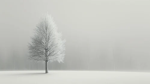 Tranquil Winter Landscape with Snow-covered Tree