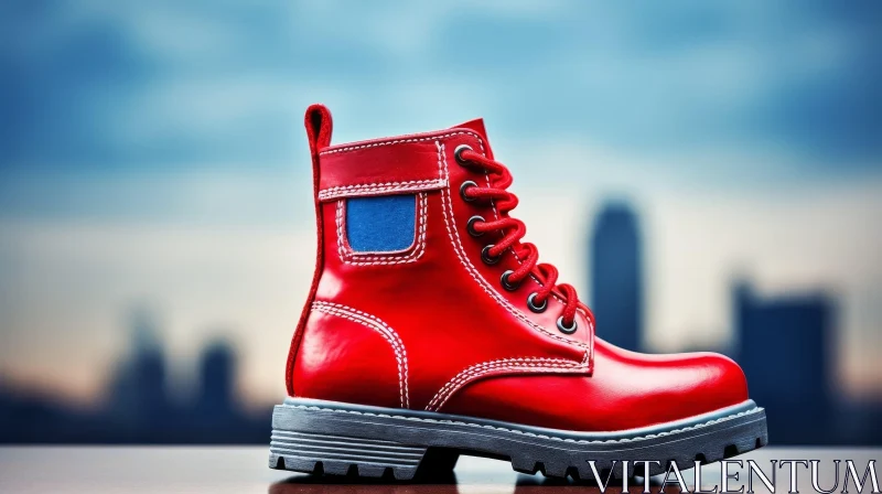 Urban Fashion: Red Leather Boot with Blue Laces AI Image