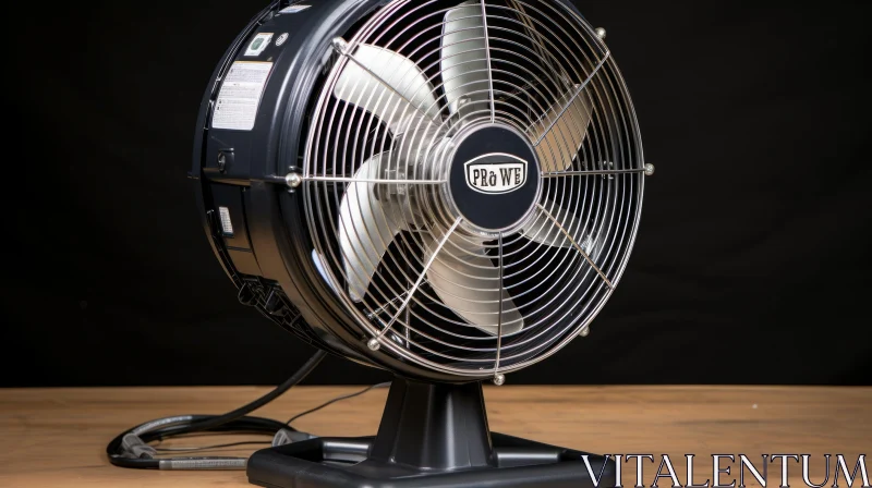 Black Industrial Fan on Wooden Table AI Image