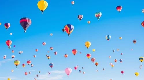 Colorful Hot Air Balloons Soaring in Clear Blue Sky