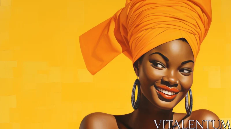 Joyful African Woman Portrait in Yellow AI Image