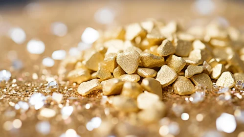 Luxurious Gold Heart-Shaped Nuggets on Sparkling Background
