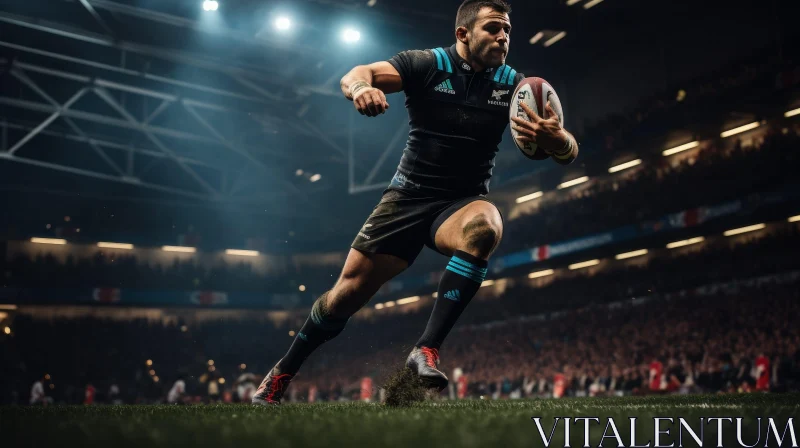 Professional Rugby Player in Action at Stadium AI Image