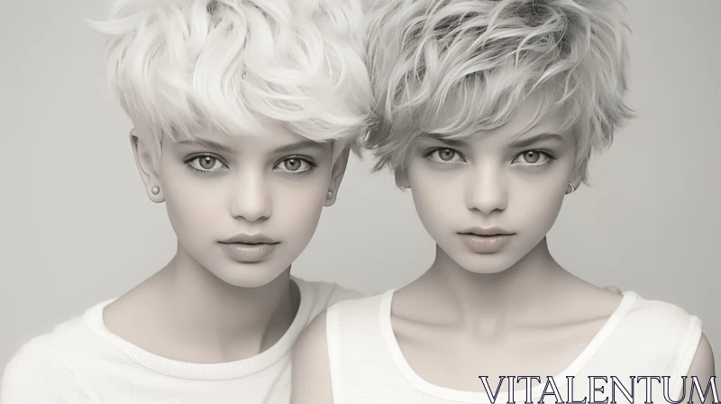 Serious Beauty: Albino Girls in Studio AI Image