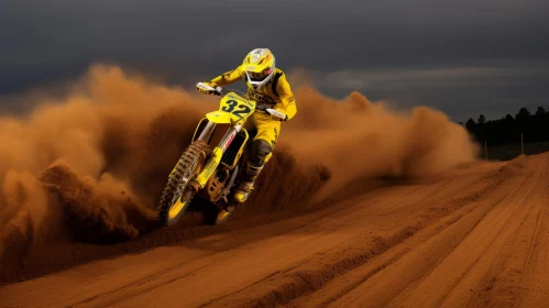 Thrilling Dirt Bike Rider Jumping Over Sand Dune