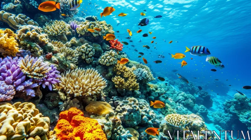 Beautiful Coral Reef with Colorful Fish and Sunlight AI Image