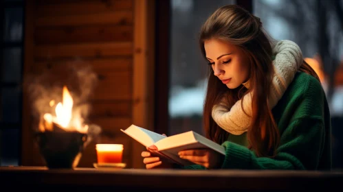 Cozy Candlelight Reading - Artistic Image