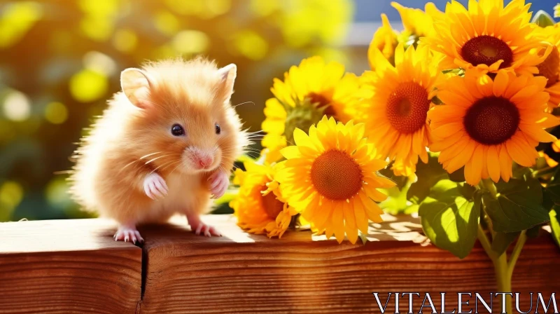 Curious Hamster with Sunflowers Outdoors AI Image