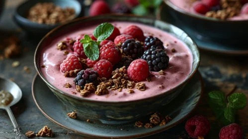 Delicious Raspberry Smoothie Bowl with Fresh Berries and Granola