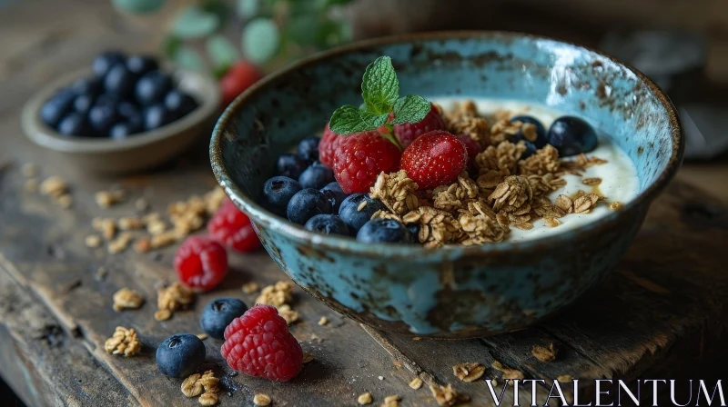 Delicious Yogurt Bowl with Berries and Granola AI Image