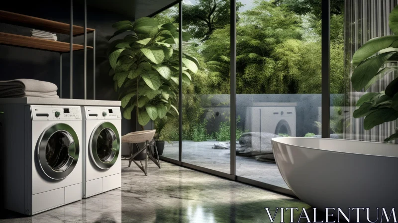 Modern Laundry Room with Jungle View AI Image
