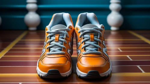 Stylish Orange and Gray Sneakers on Ceramic Tile Floor