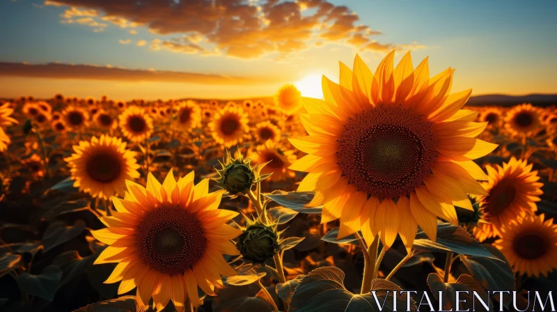 Sunflower Field at Sunset - Nature Landscape AI Image