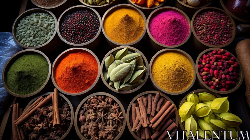 Variety of Spices in Wooden Bowls - Close-up Image AI Image