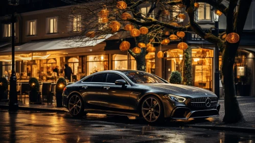 City Street Night View with Mercedes-Benz CLS 53 AMG Car