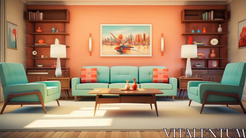 AI ART Cozy Mid-Century Modern Living Room Design