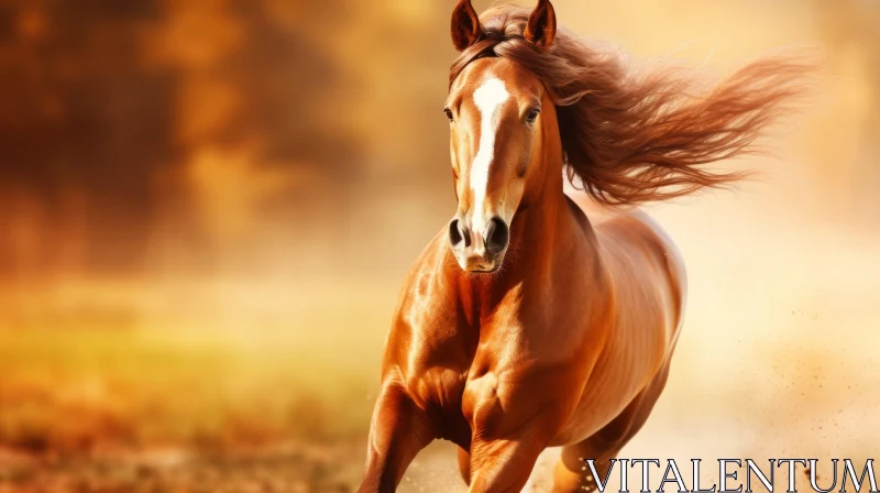 AI ART Energetic Brown Horse Running in Majestic Field