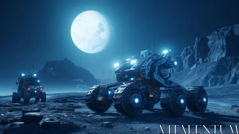 AI ART Futuristic Moon Rovers on Rocky Landscape