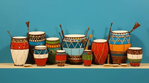 Intriguing African Drums Collection on Blue Background