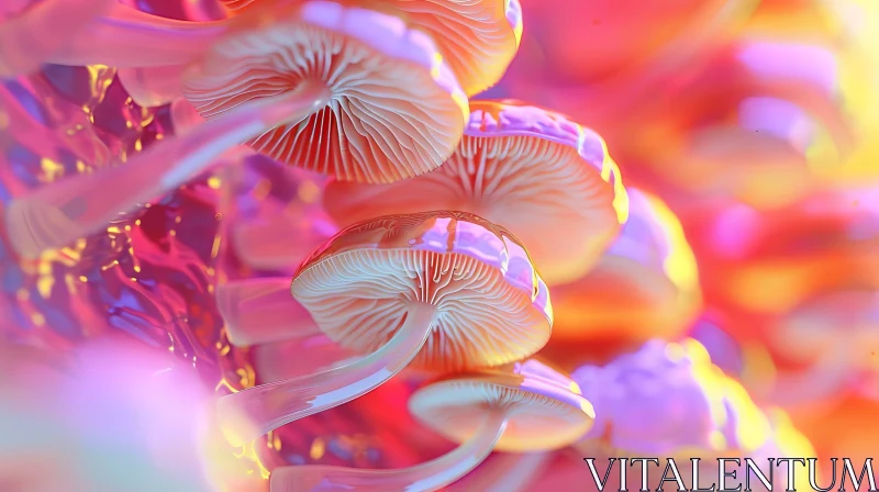 Psychedelic Glowing Mushrooms - Close-up Image AI Image