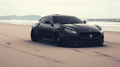 Stunning Black Maserati Granturismo Car on Beach Wallpapers