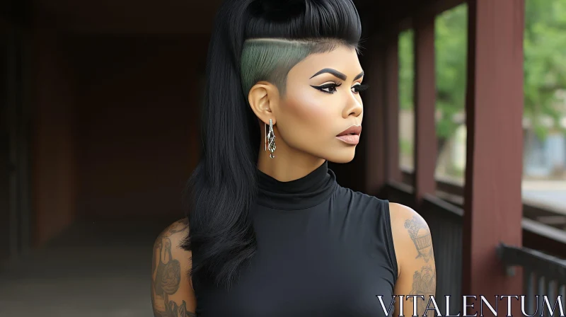 Stylish African-American Woman with Undercut Hairstyle AI Image