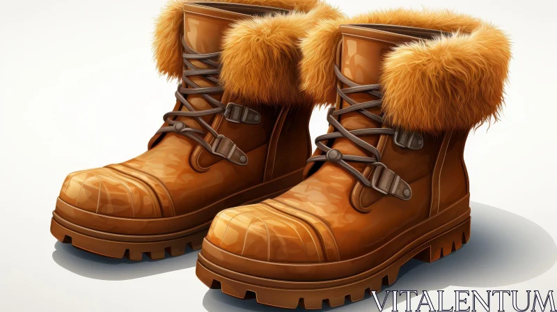 AI ART Stylish Brown Leather Winter Boots with Fur Lining