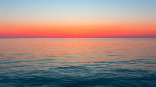 Tranquil Sunset Over Ocean with Boat