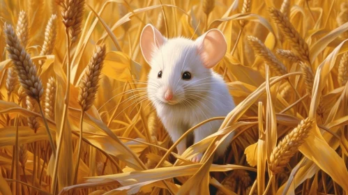 White Mouse in Golden Wheat Field
