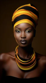 African Woman with Traditional Headscarf and Necklace