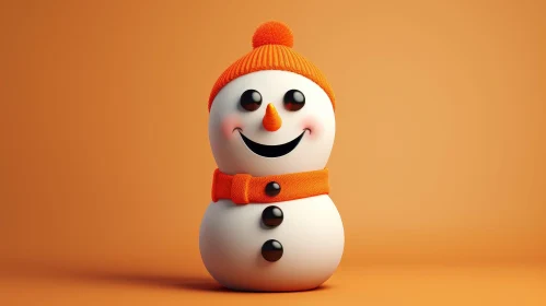 Cheerful Snowman 3D Rendering on Orange Background