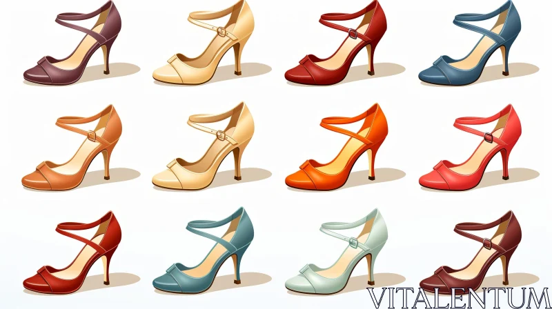 Chic Women's High-Heeled Shoes Composition AI Image