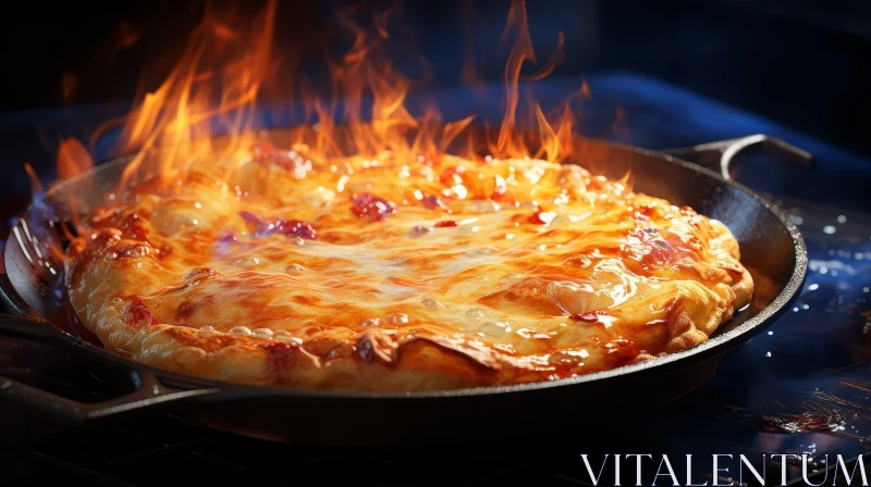 Delicious Pizza Cooking in Flames AI Image