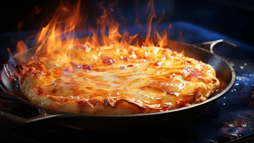 Delicious Pizza Cooking in Flames