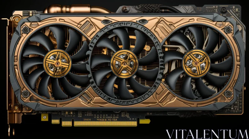 Gold and Black Computer Graphics Card with Fans AI Image