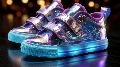 Iridescent Purple and Blue Futuristic Sneakers with Glow