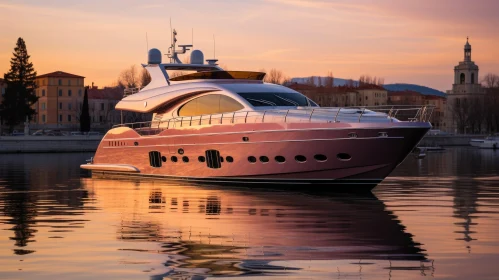 Luxury Yacht at Sunset in Serene Marina