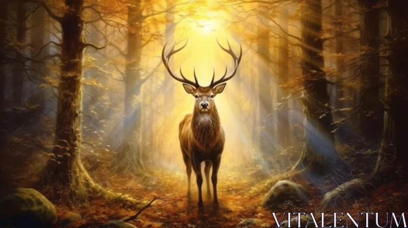 Majestic Deer in Dark Forest - Wildlife Artwork AI Image